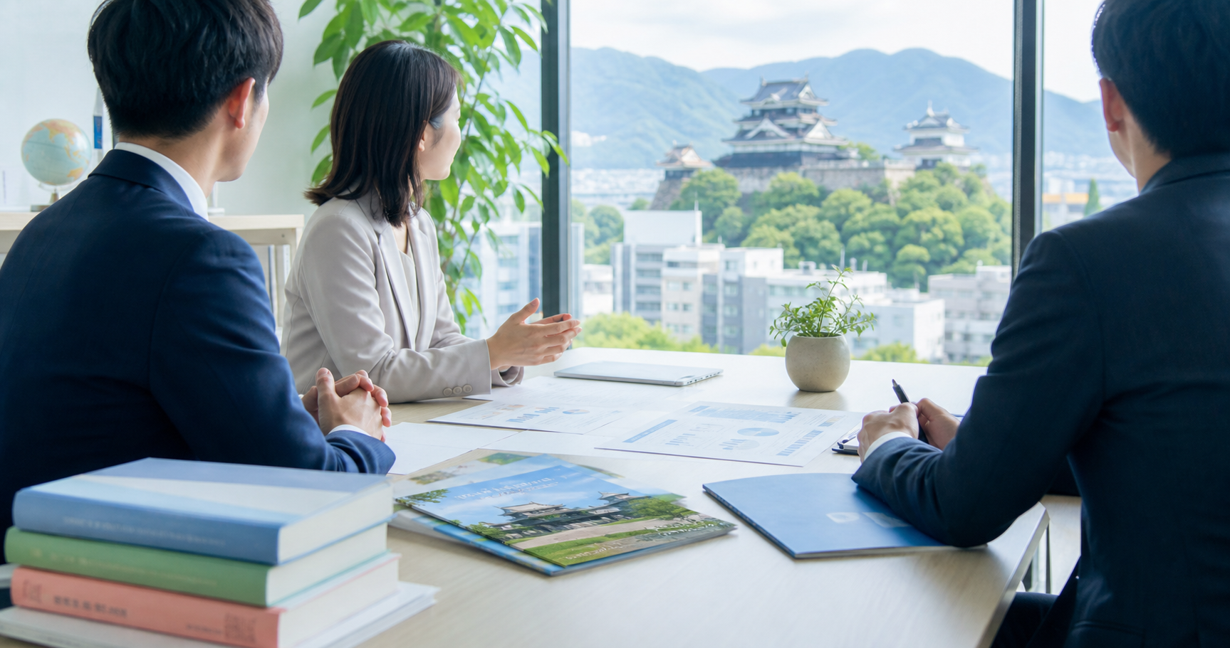 松山で日本語学校M&Aを検討する関係者が校舎運営と在籍管理の論点を確認している様子
