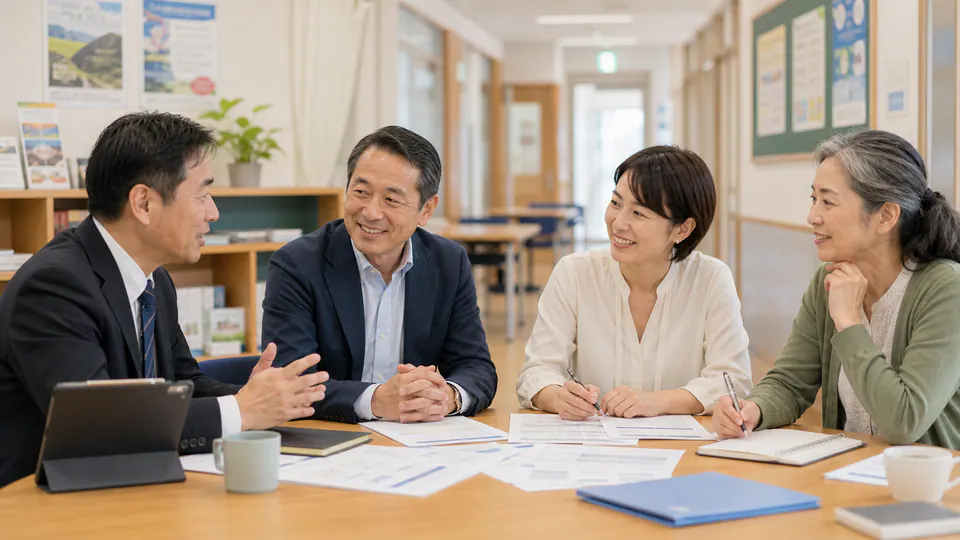 地域の日本語学校の校舎と承継関係者